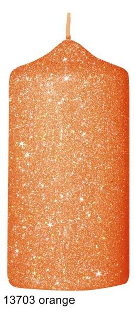 Glamour Glitter Stumpenkerzen Orange 15 x 7 cm, 4 Stück