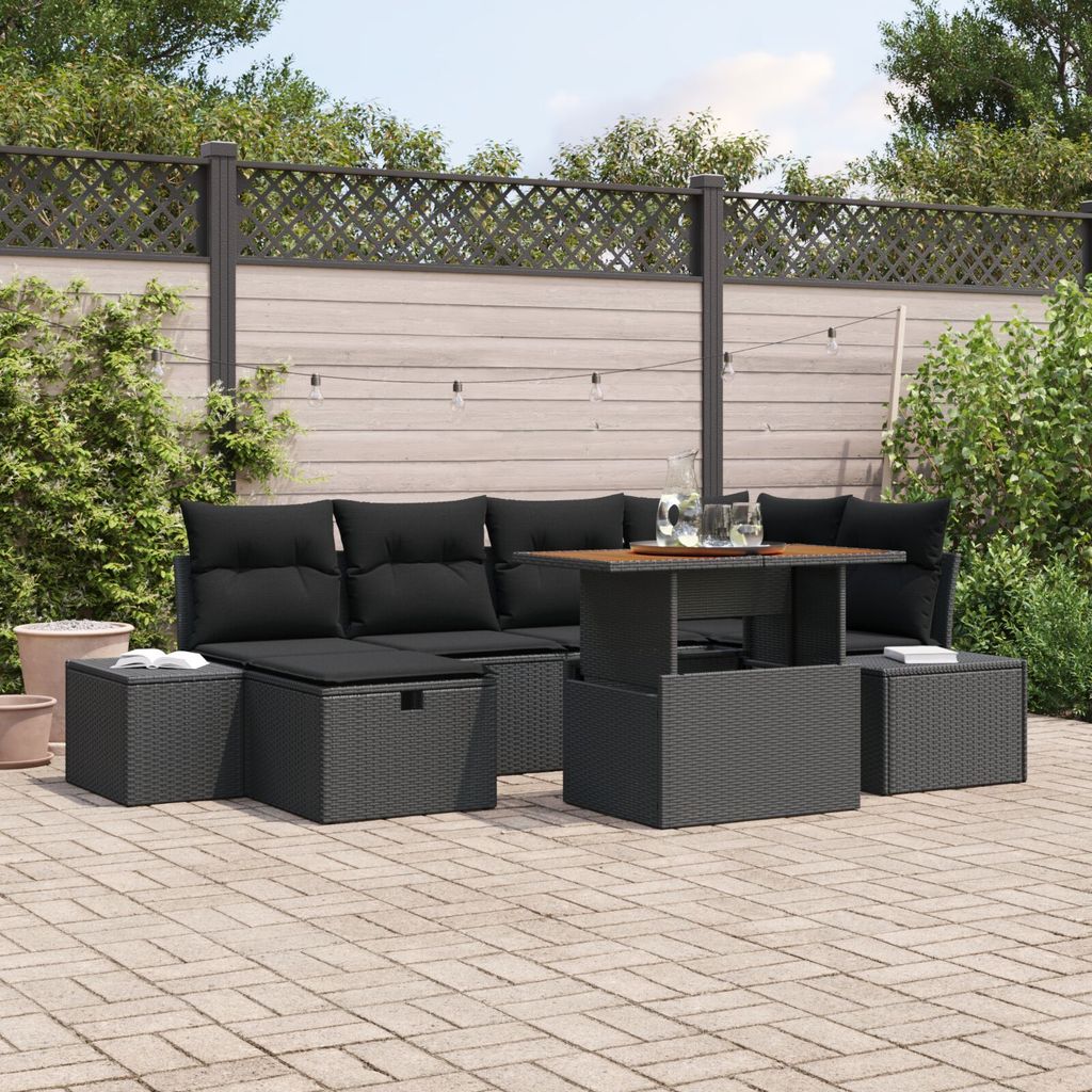 ZMH 7-teiliges Garten Sofa Set mit Kissen in Schwarz aus Poly-Rattan
