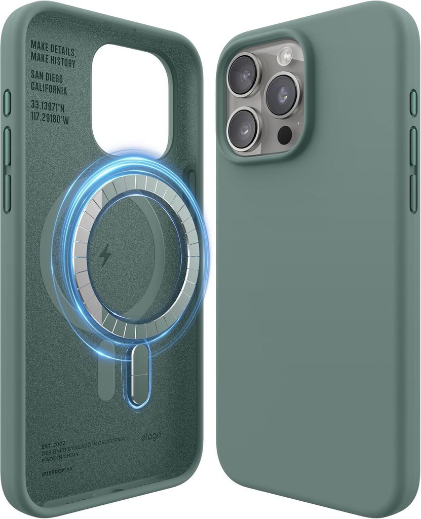Elago MagSafe Silikonhülle für iPhone 15 Pro Max Mitternachtsgrün