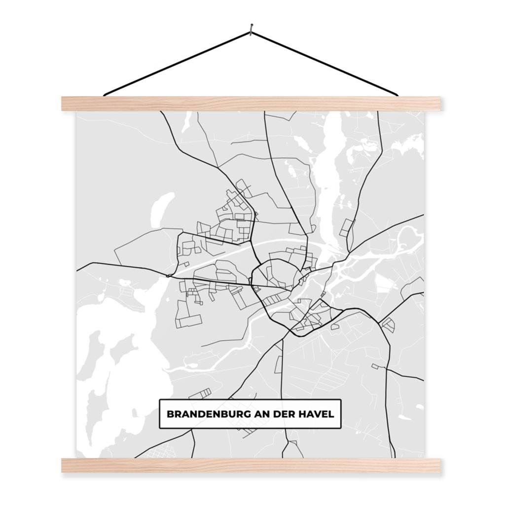 MuchoWow Textilposter Stadtplan - Karte - Brandenburg an der Havel - Deutschland 40x40 cm mit holzfarbenen Rahmen - Posterleiste