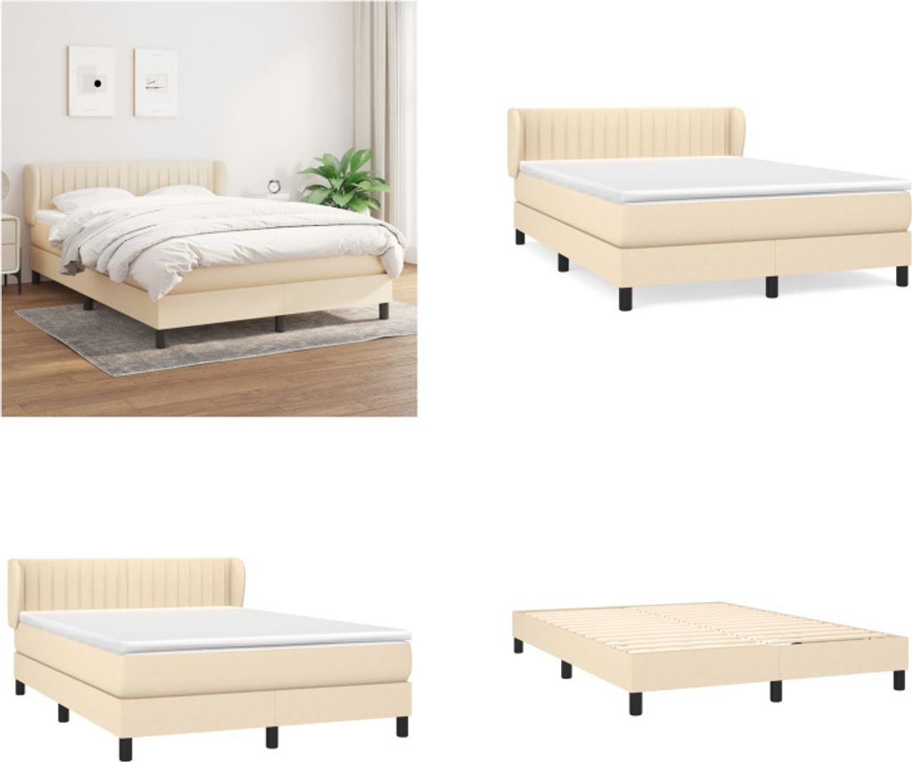 vidaXL Boxspringbett mit Matratze Creme 140x200 cm Stoff - Boxspringbett - Boxspringbetten - Bett - Schlafzimmermöbel