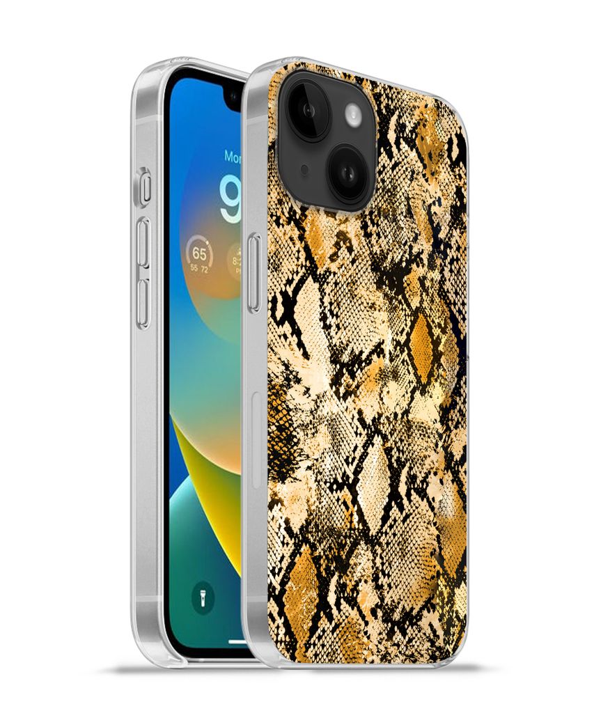 MuchoWow Handyhülle Schutzhülle Hülle für Apple iPhone 14 - Softcase Tiermuster - Schlange - Gold - Schwarz Silikon Softcase Handy Hülle - M...