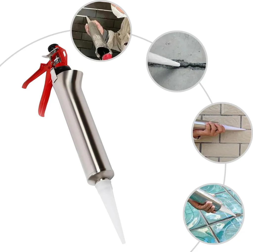 Pistolet à joint inox robuste, kit de 2 buses pour ciment et mortier