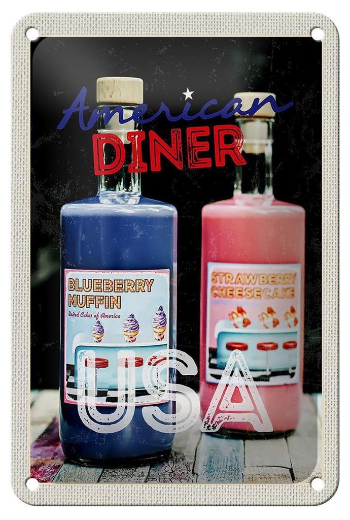 Blechschild Reise 12x18cm Amerika Diner Restaurant blau Muffin Schild