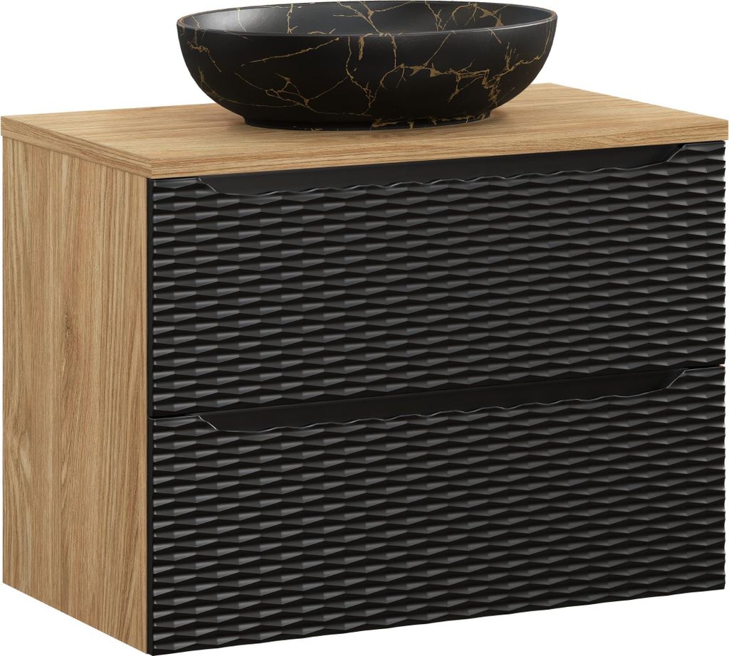 Badezimmerschrank 80 Cm Schwarz Matt Mit Schwarz-Goldenem Waschbecken