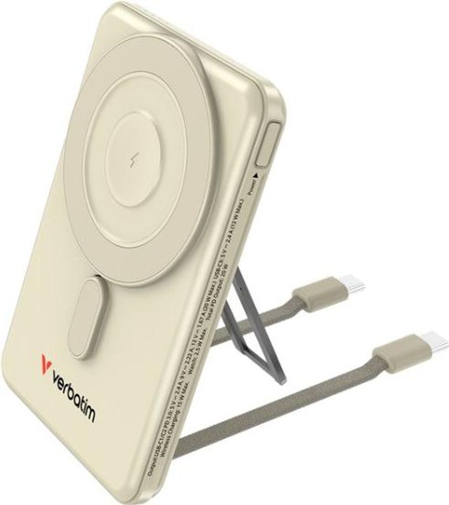 Verbatim Powerbank 5000 mAh mit Klappstand, Wireless Charging und USB-C Schnellladung