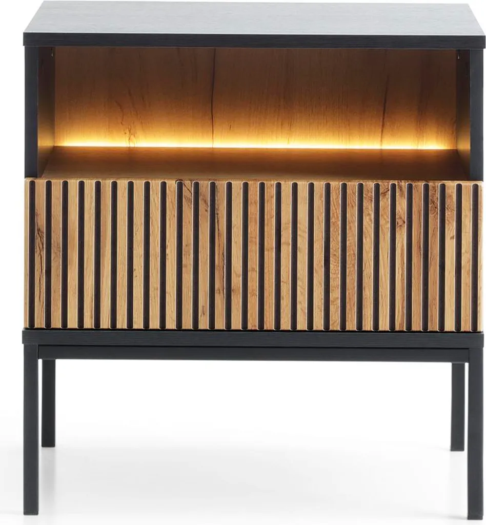 Table de nuit cannelée avec rangements, meuble de chambre noir