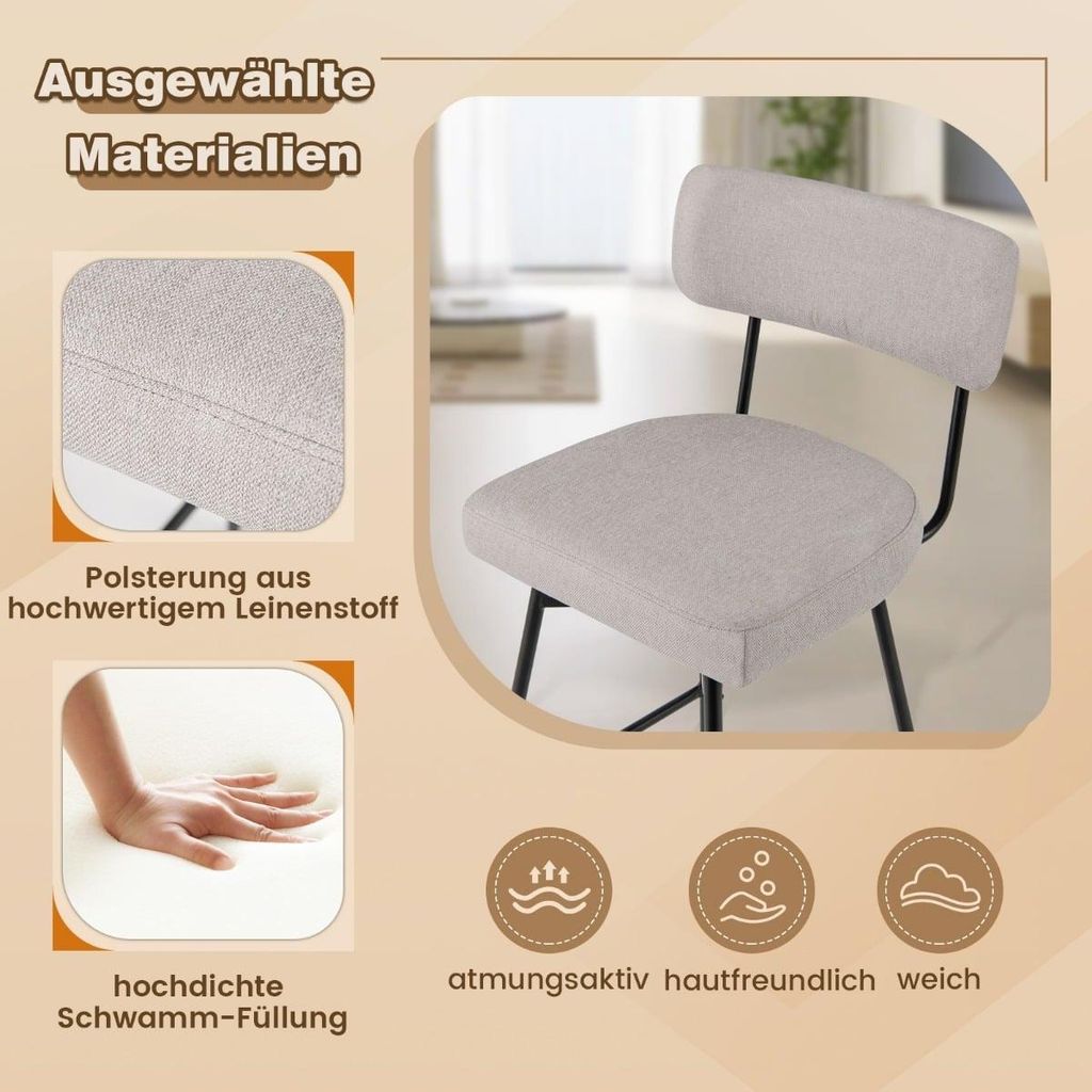 Drehbare Barhocker, 2er-Set, Beige, Leinenbezug