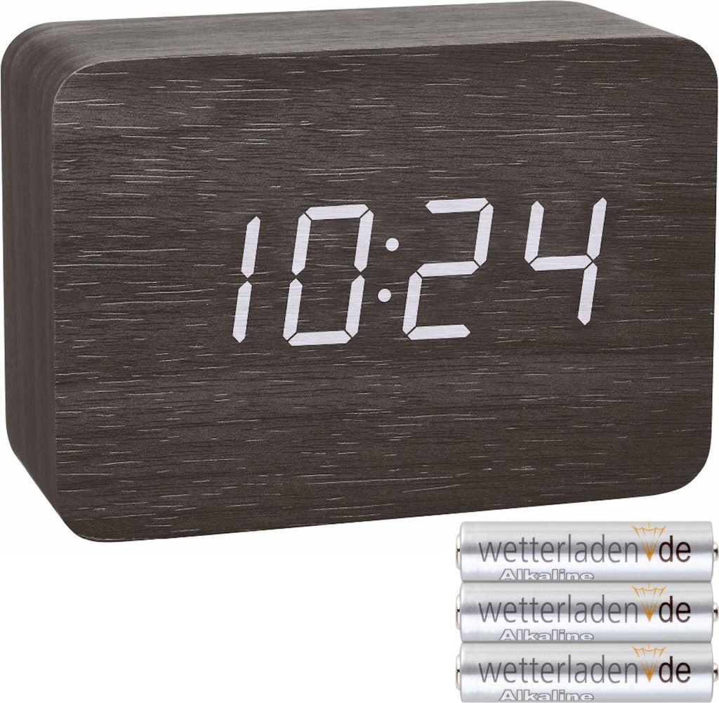 Digitaler Design Funk-Wecker in Holz-Optik CLOCCO TFA 60.2549, mit Temperaturanzeige und Datum