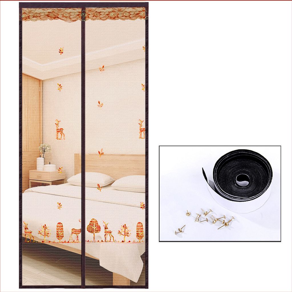 INF Magnetischer Türvorhang mit gesticktem Waldhirsch, Insektenschutz, Türvorhang 85x200cm