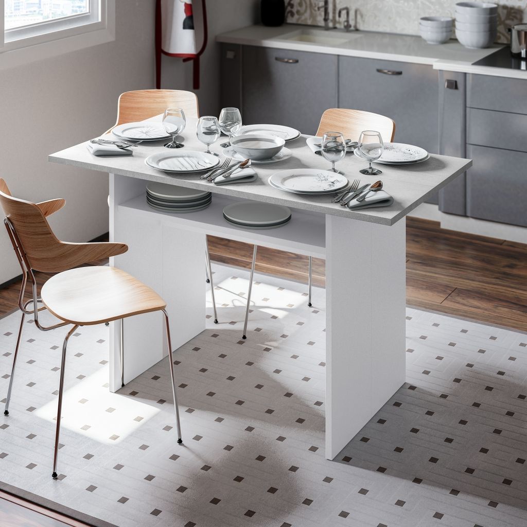 Klapptisch >Tavolo< in Artik-Weiß/Beton-Grau - 120x77x35(70cm) (BxHxT)