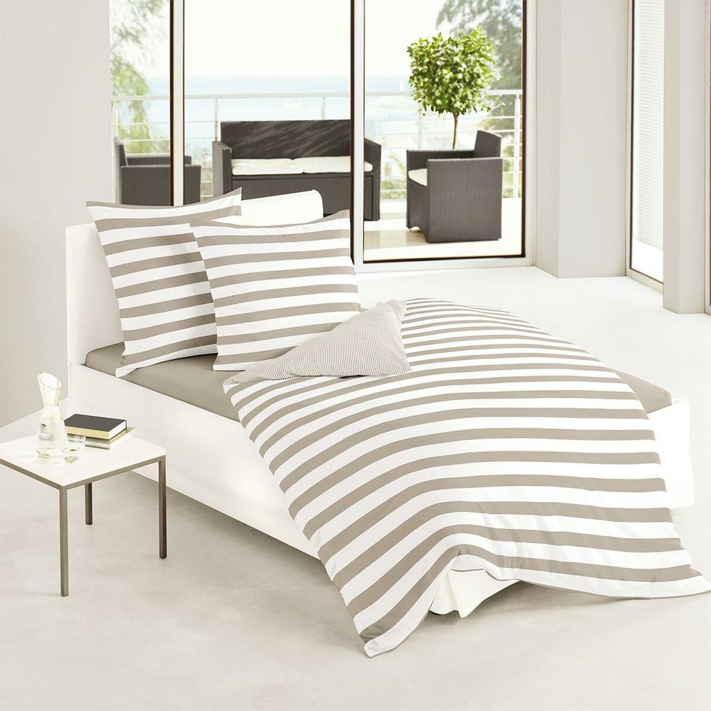 Traumschlaf Mako-Satin Bettwäsche Albklassik Stripe Kissenbezug einzeln 80x80 cm taupe