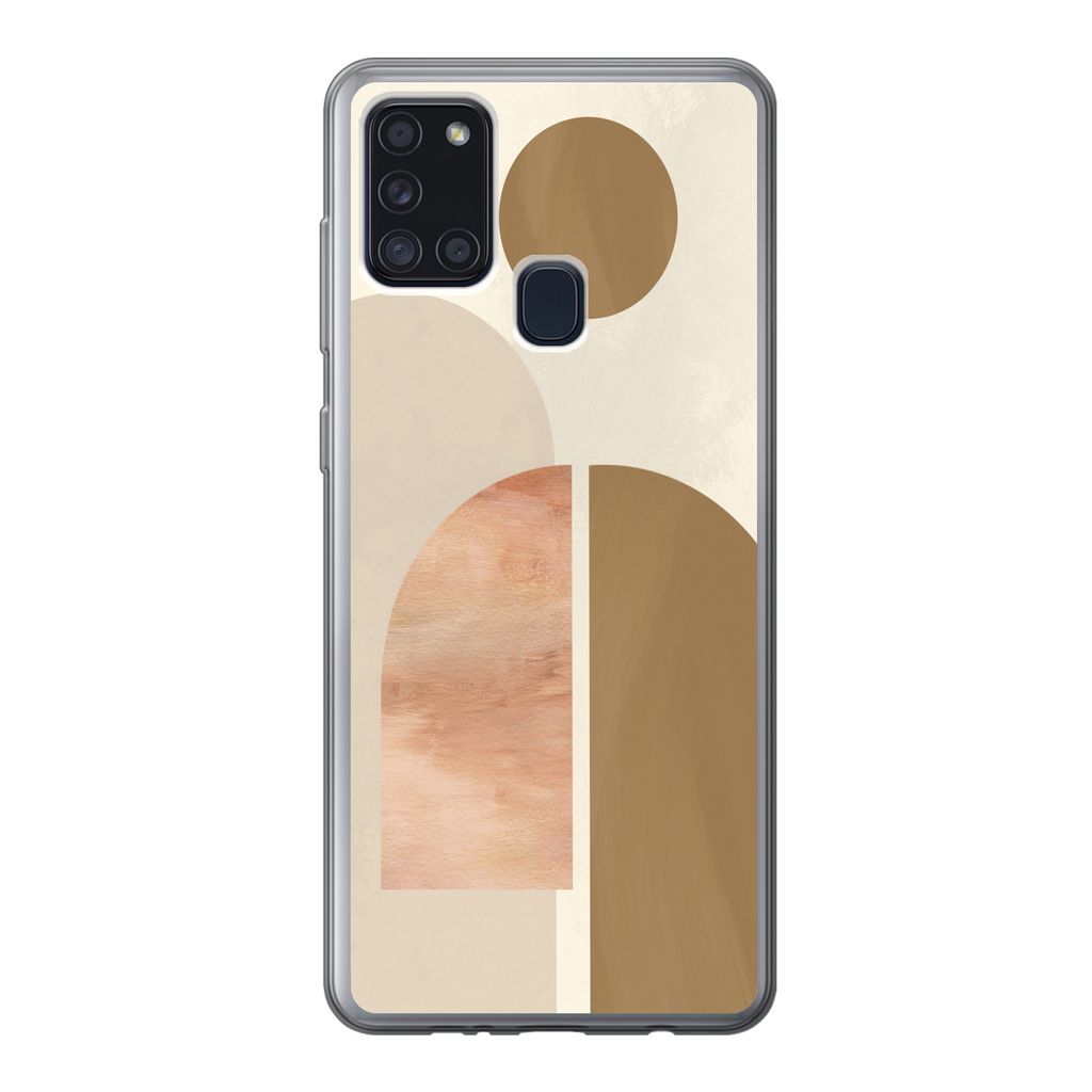 MuchoWow Handyhülle Schutzhülle Hülle für Samsung Galaxy A21s Rosa - Braun - Design Silikon Softcase Handy Hülle - Hartschale