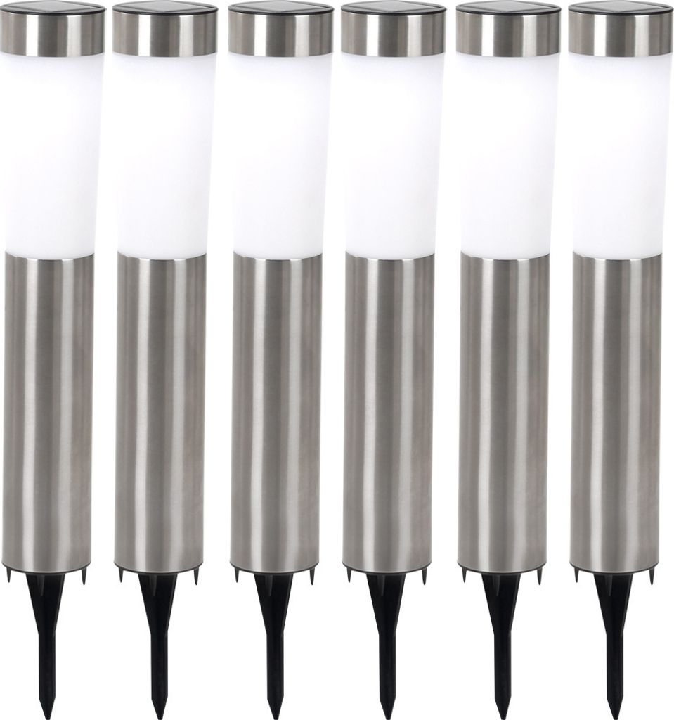 6er Set LED Solarleuchte, Edelstahl, Erdspieß, H 56 cm