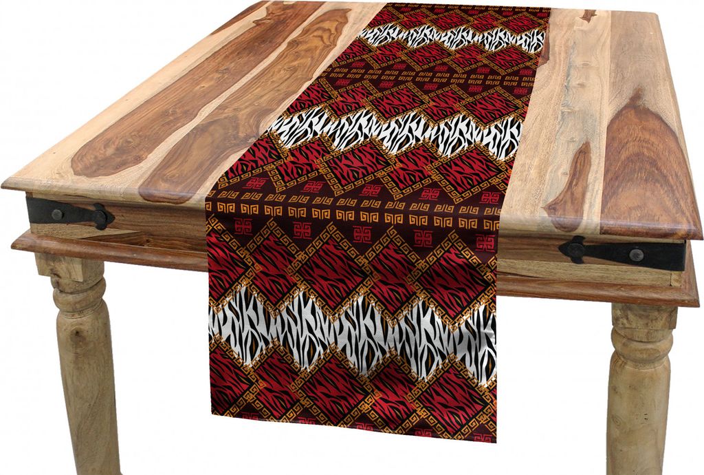 ABAKUHAUS afrikanisch Tischläufer, Wildlife Tierhaut, Esszimmer Küche Rechteckiger Dekorativer Tischläufer, 40 x 300 cm, Rot und Braun