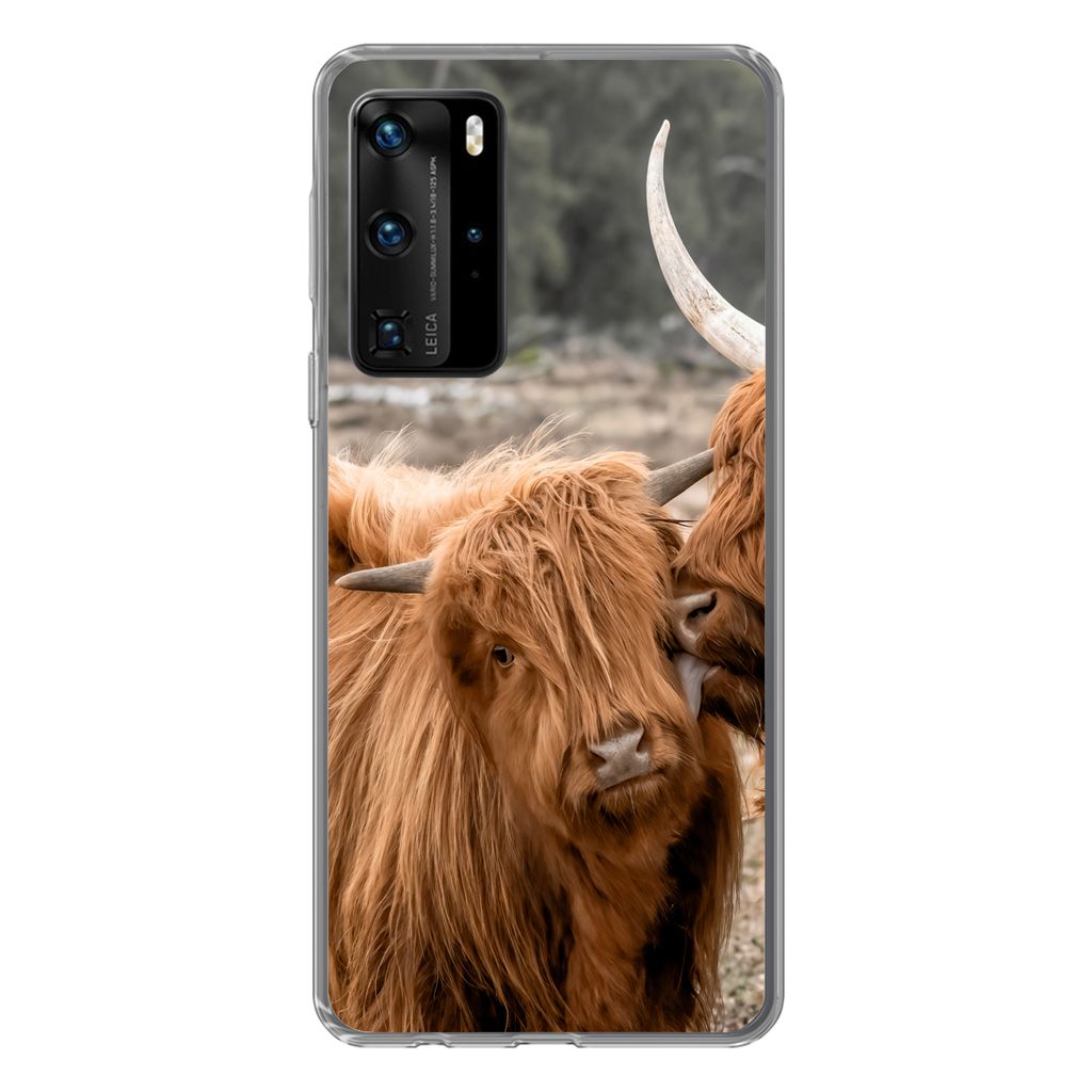 MuchoWow Handyhülle Schutzhülle Hülle für Huawei P40 Pro Schottischer Highlander - Liebe - Porträt Silikon Softcase Handy Hülle - Schutz