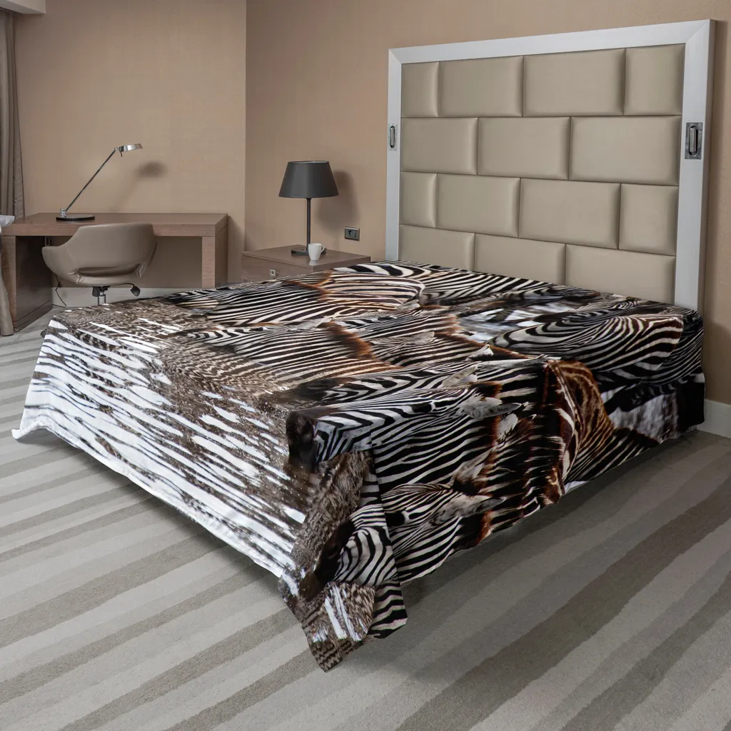 Drap plat doux anti-froissement motif Zèbre Serengeti, 275x260 cm, Noir