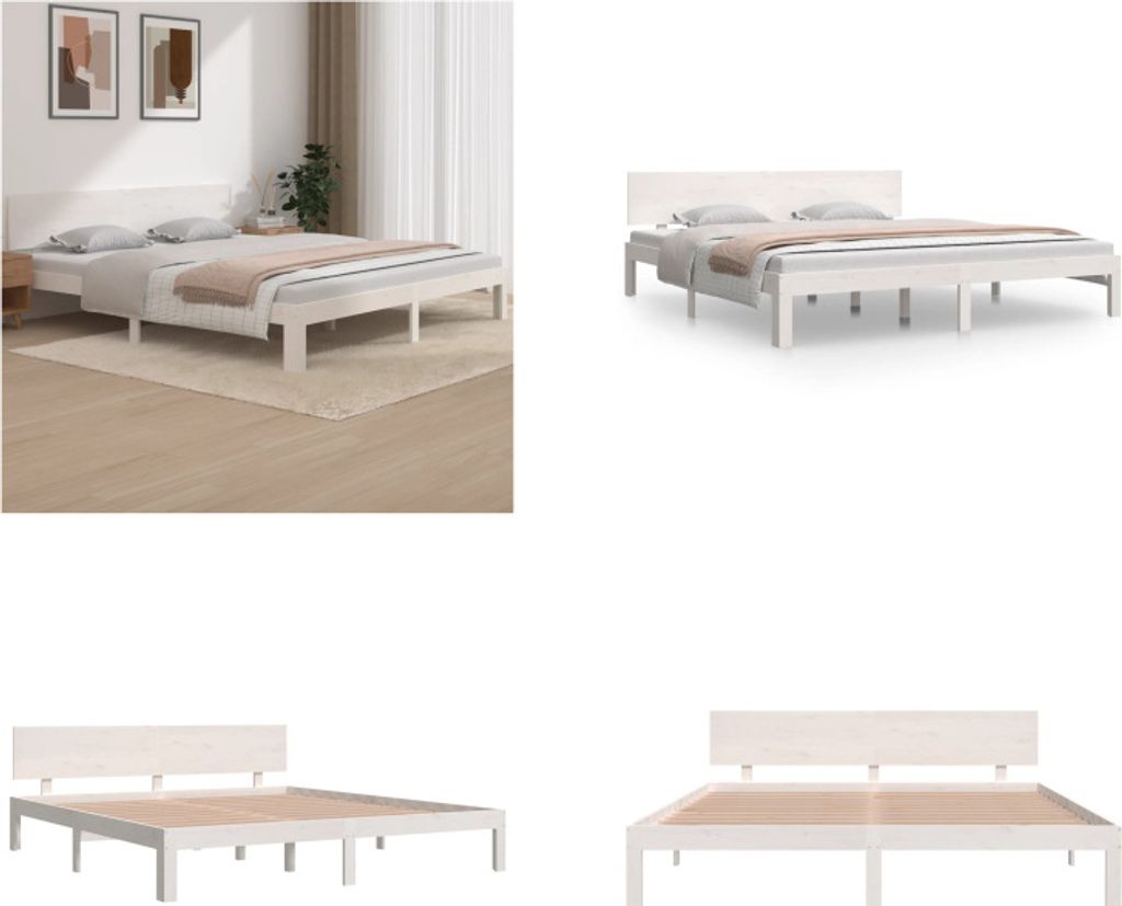 vidaXL Massivholzbett Weiß 180x200 cm - Bettrahmen - Bettgestell - Bett - Holzbett
