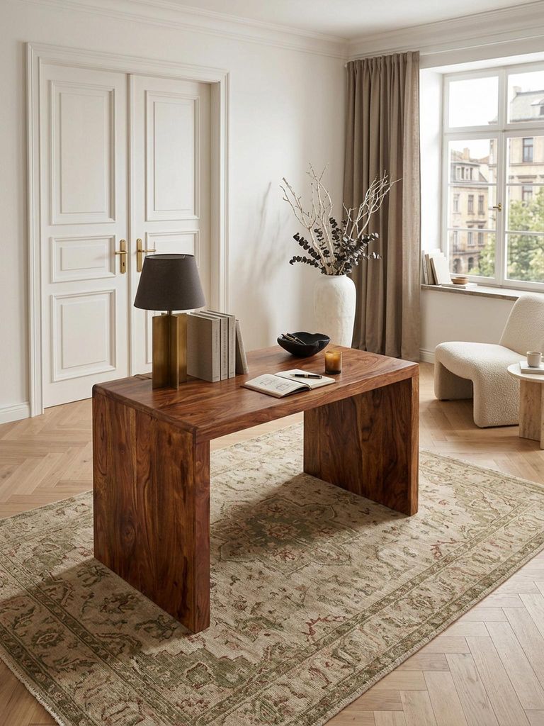 Schreibtisch BOHA Massiv-Holz Sheesham Computertisch 120 cm breit Echtholz Design Ablage Büro-Tisch Landhaus-Stil