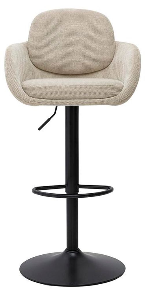 Miliboo - Höhenverstellbare, drehbare 360°-Barhocker aus beigefarbenem Chenille-Stoff und schwarzem Metall (2er-Set) SLAKE