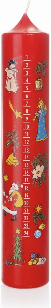 INNA-GLAS Advents Stumpenkerze TEMPERANCE, Adventstage Fotodruck, rot-bunt, 26,5cm, Ø5cm - Germany - Adventskalender Kerze