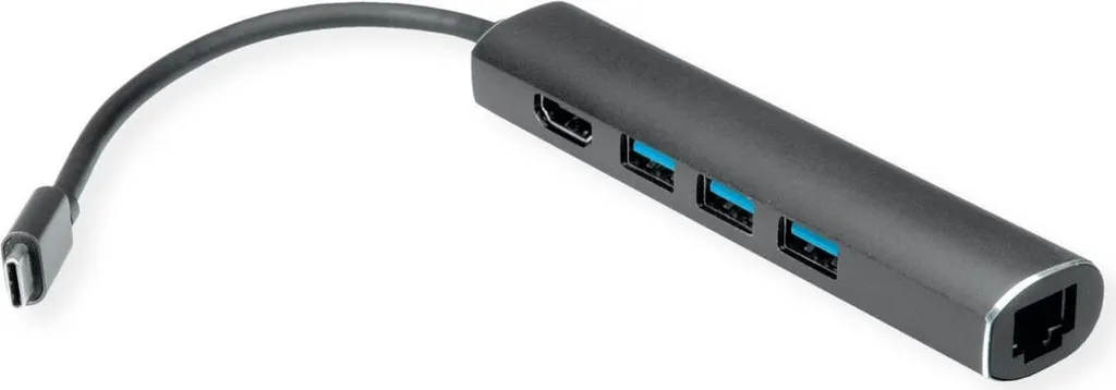 Value 12.99.1043 Station d'accueil USB-C Gris avec Réplicateur de Ports