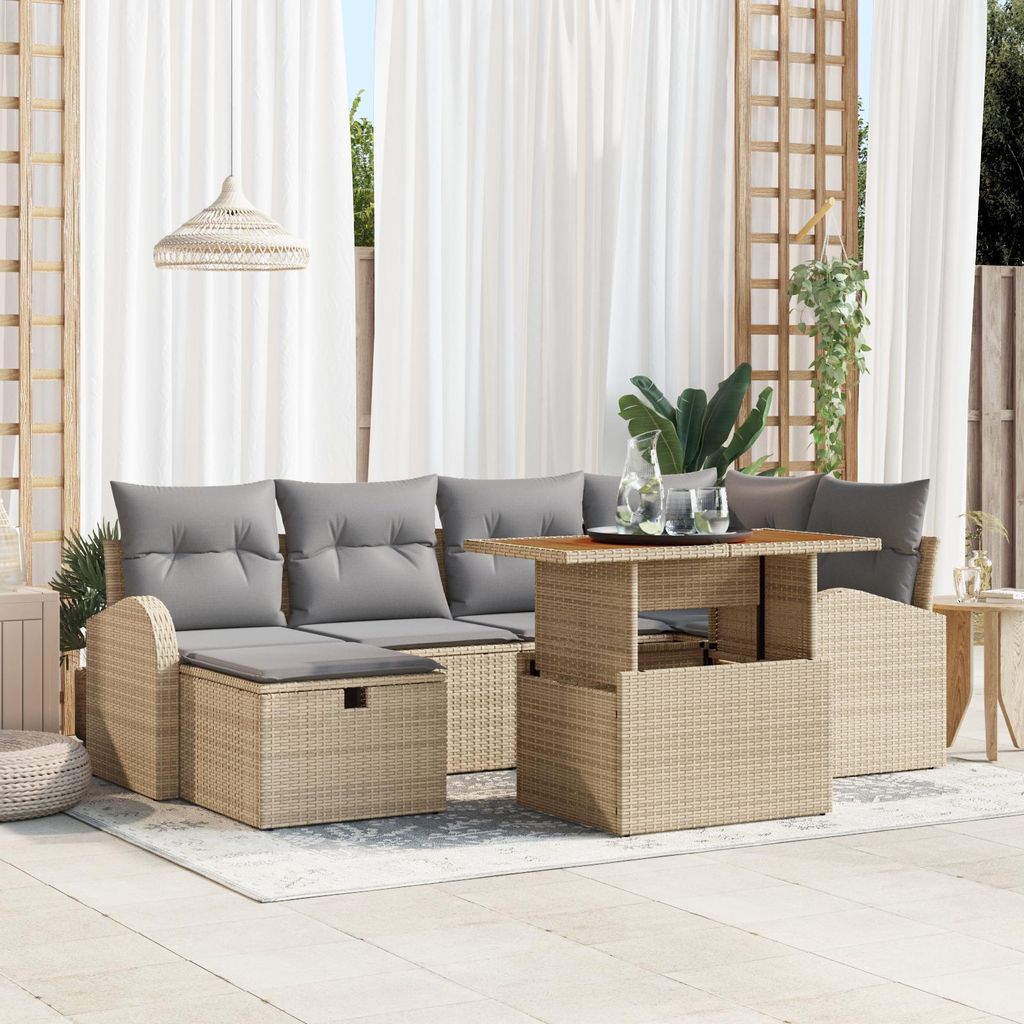 2025 Moderne Gartenlounge Set 7-teiliges Garten Sofa Set mit Kissen Beige Poly Rattan - Terassenmöbel Gartenmöbel Hommie5623360