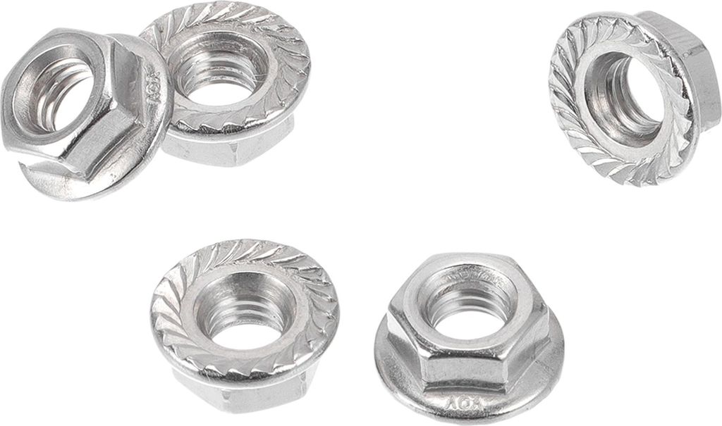5 Stück M6*1.0 Auto-Flanschmuttern 304 Edelstahl Gerippte Sechskant-Flanschmuttern Rutschfeste Flanschmutter Silberton für Auto Motorrad
