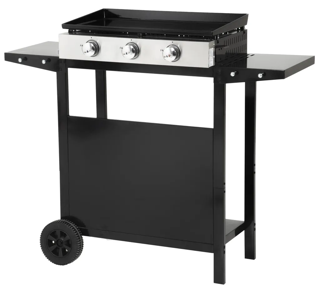 Plancha au gaz MÉRIDA 3 brûleurs avec chariot en acier noir - 5.5kW