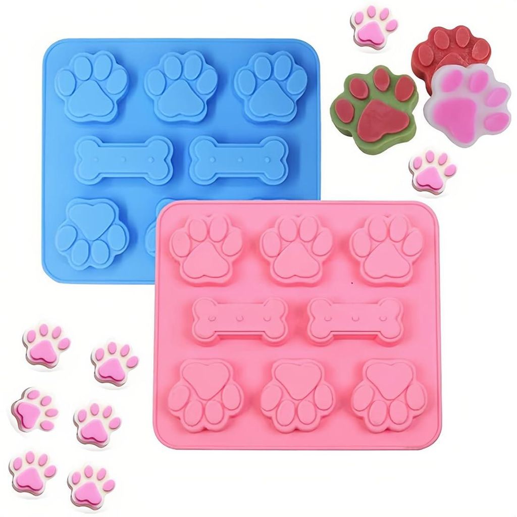 Silikon-Backmatte, Hundeknochenform + Pfotenabdruckform (2-teilig), Backmatten für Hundeleckerlis, Silikon-Backform für selbstgemachte Hundelecke...