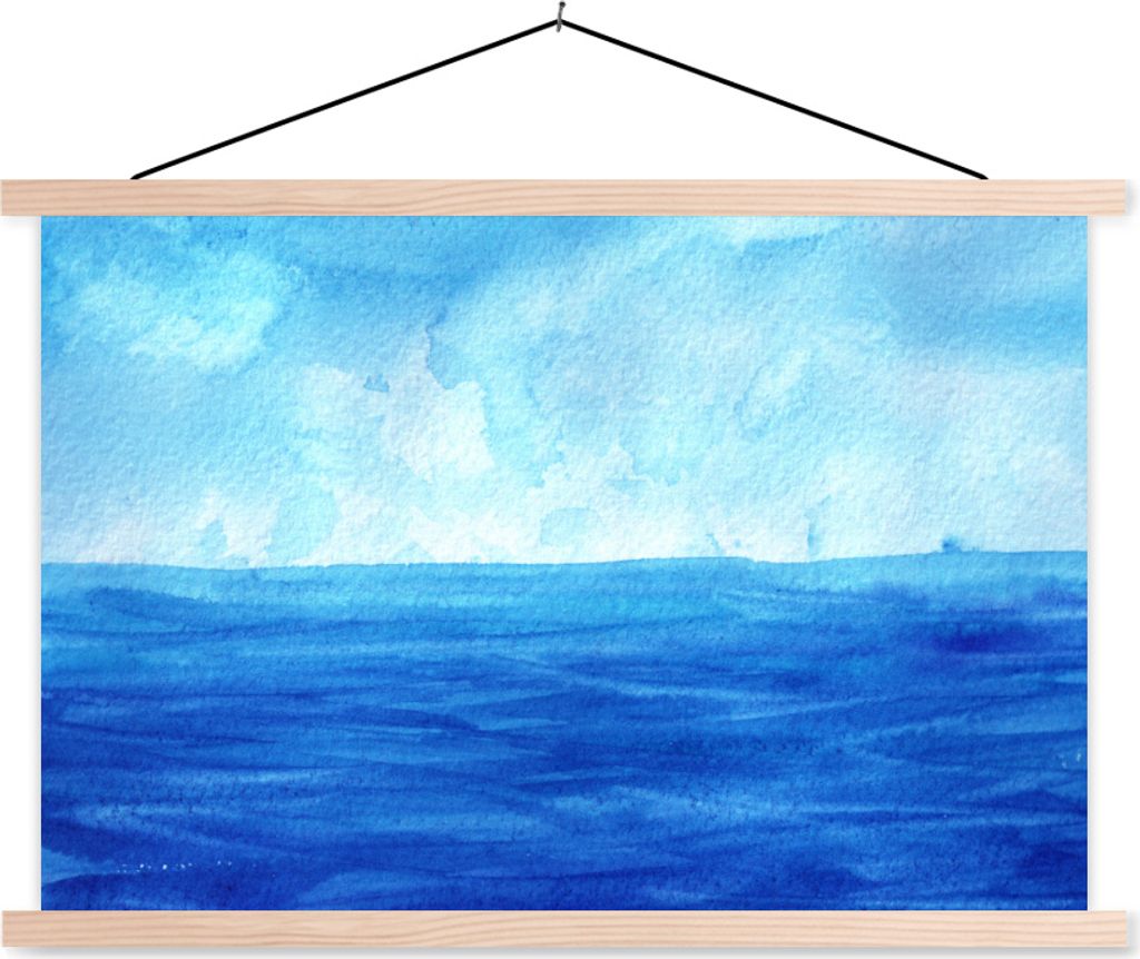 MuchoWow Textilposter Meer - Aquarell - Himmel 120x80 cm mit holzfarbenen Rahmen - Aufhängeset