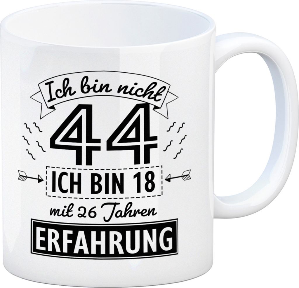 Witziger Kaffeebecher für den 44. Geburtstag mit Motiv: Erfahrung