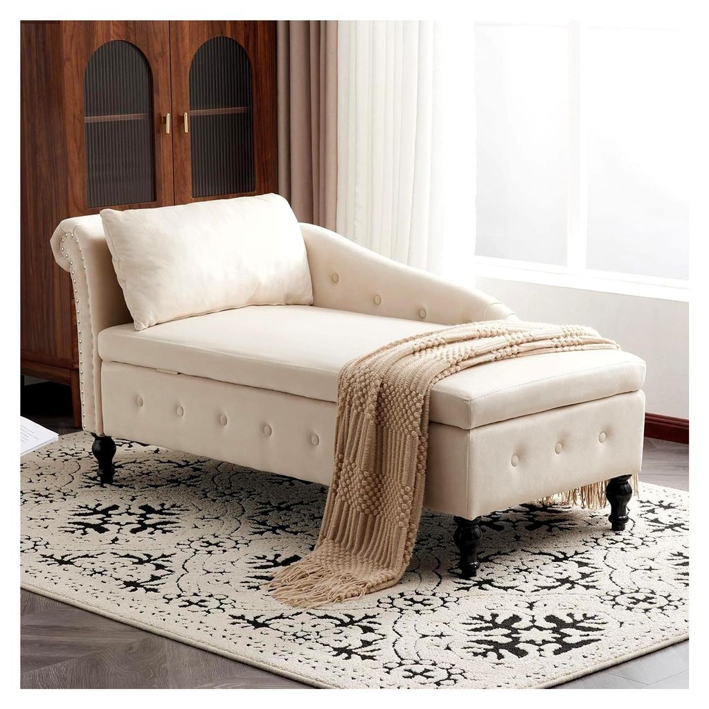 Samt-Chaiselongue-Sofa mit Stauraum, modernem Nagelkopfbesatz und Knopf, getuftet, hydraulische Liegen, gepolstert, ergonomische Couch für Wohnzim...