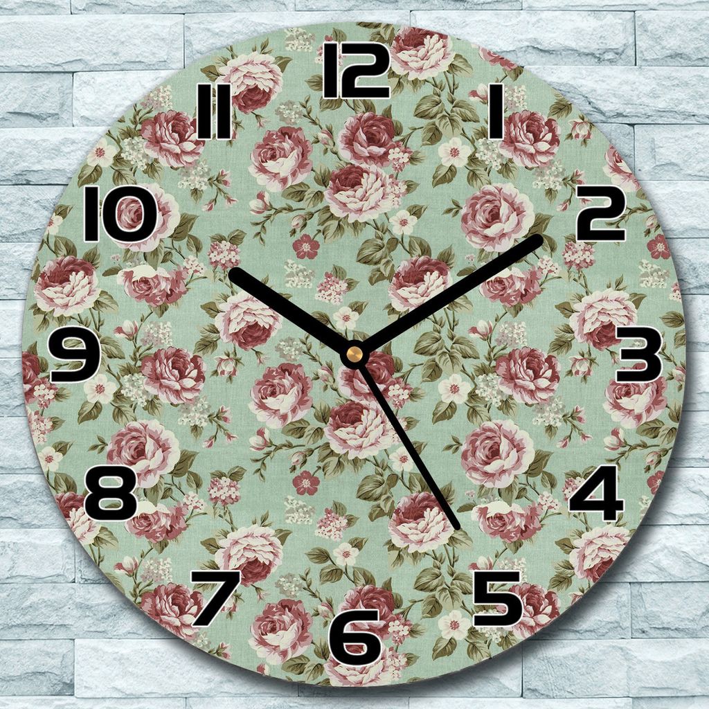Wanduhr aus Glas Rund fi 30 Bestickte grün rot Quarz Deko Schlafzimmer Büro