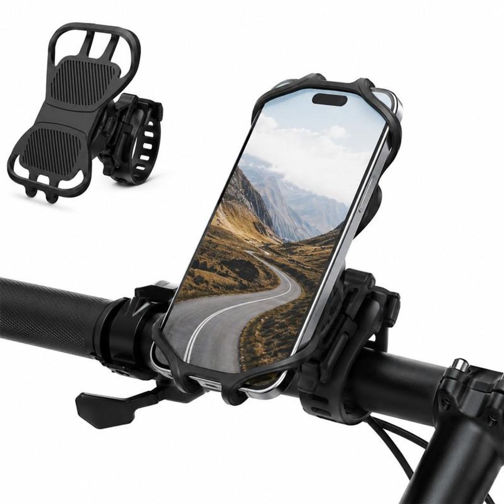 Handyhalterung Fahrrad, abnehmbar, Silikon-Stoßdämpfung, 360° drehbar, für Rennrad, MTB, 4,7–7,0 Zoll Smartphone