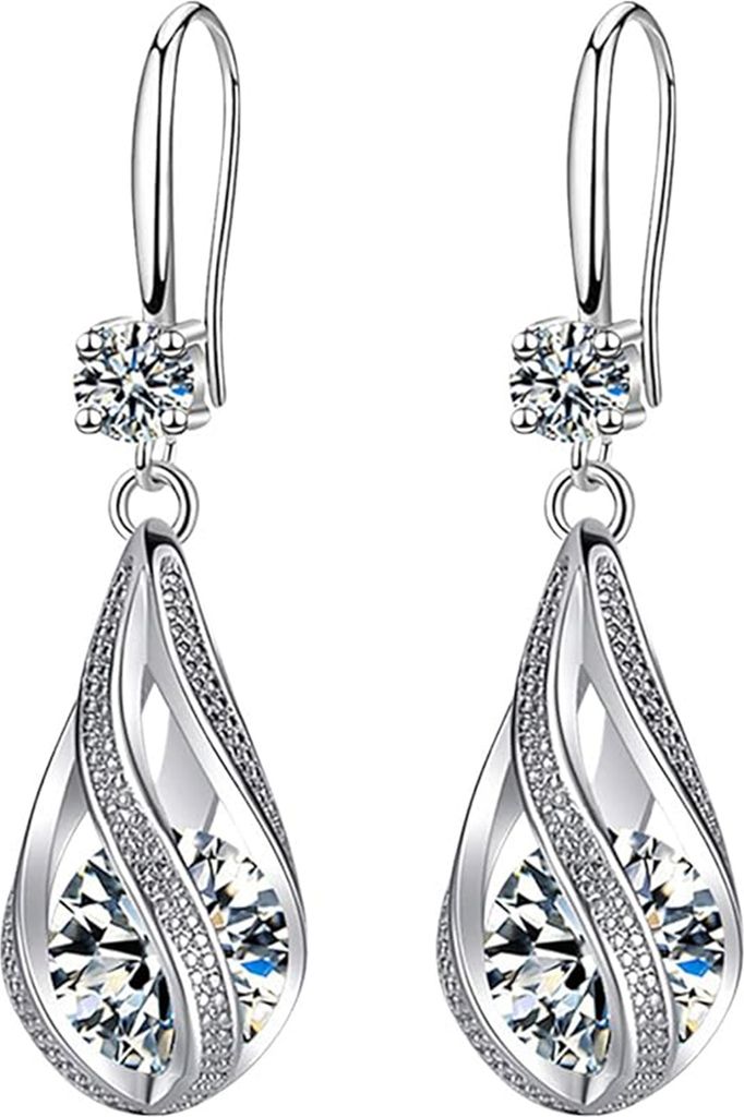 Silberne Tropfenohrringe für Frauen, Zirkonia, baumelnde Ohrringe, Hochzeitsschmuck, Accessoire für Bräute