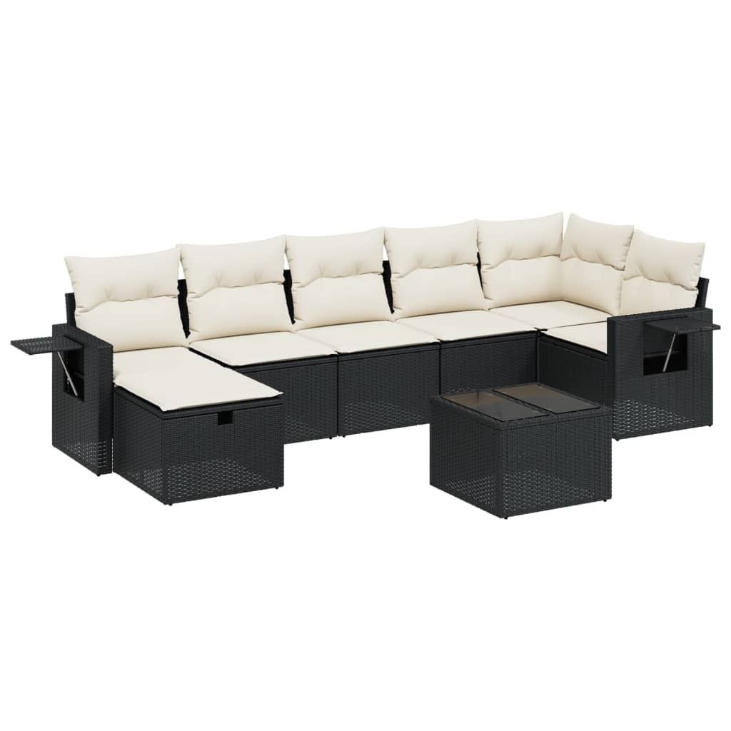 vidaXL 8-tlg. Garten-Sofagarnitur mit Kissen Schwarz Poly Rattan