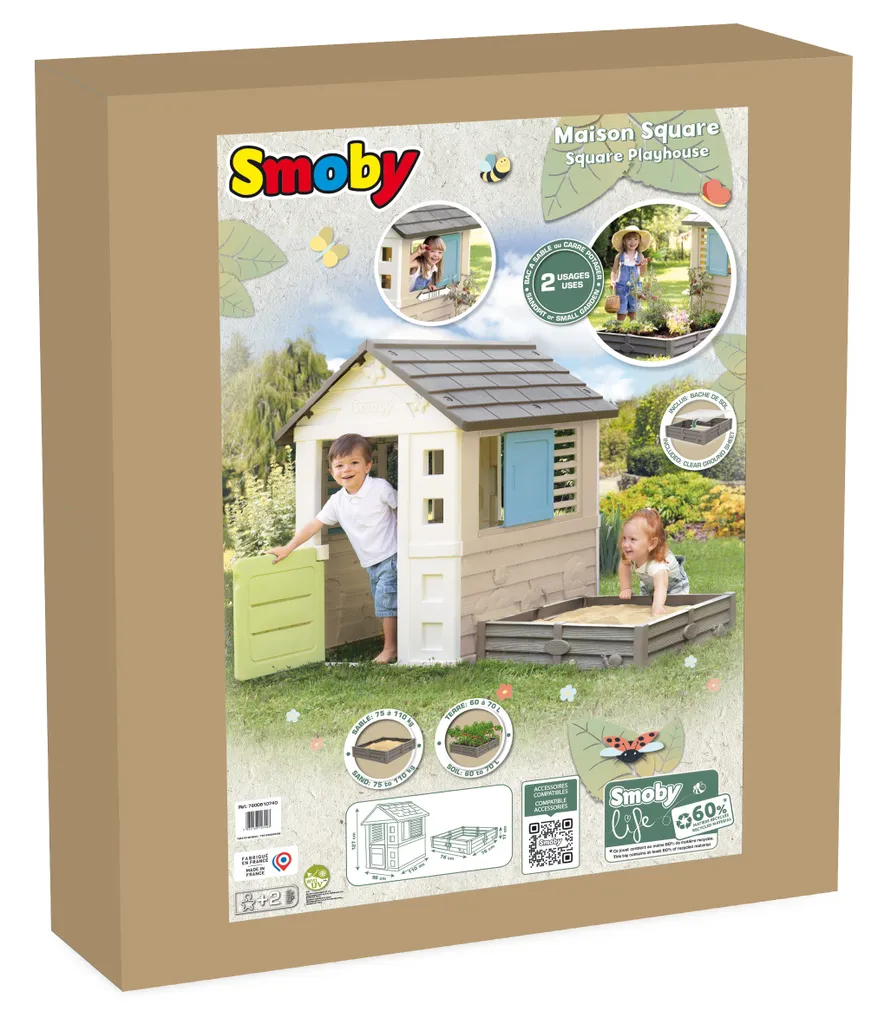 Smoby Life Maison de jeu Square avec bac à sable en bois écoresponsable