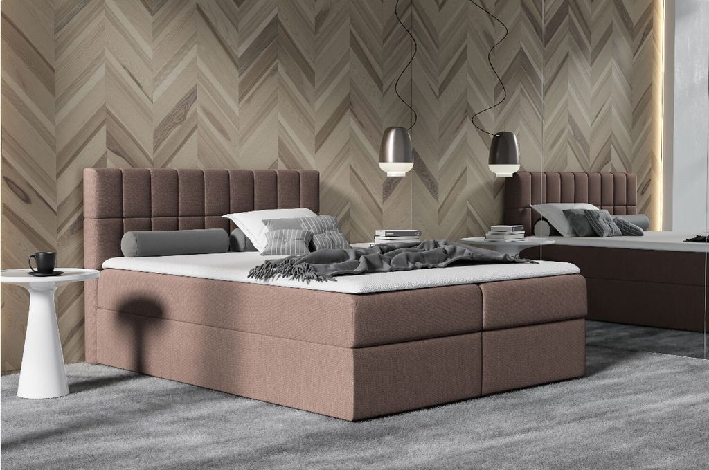 Polsterdoppelbett 160x200 KATE – braun + GRATIS-Topper