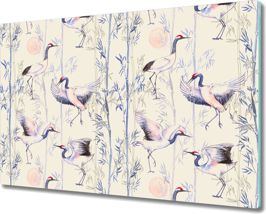 Herd-Abdeckplatte Glas Schneidebrett Ceranfeld-Abdeckung - 80x52 cm - Tanzende Kraniche