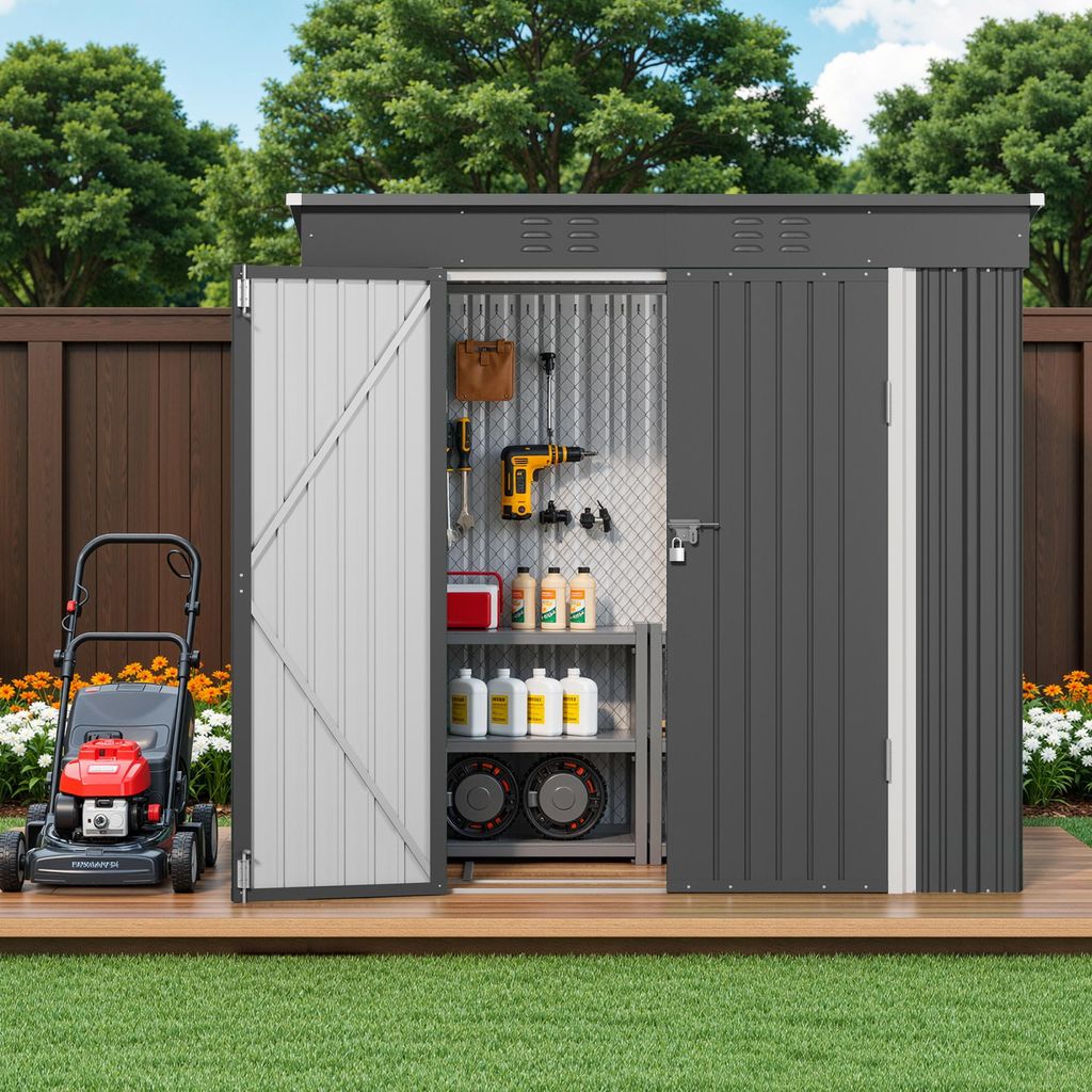 BEALIFE Metall-Gerätehaus 195x130x180 cm mit Bodenrahmen & Produktbild 