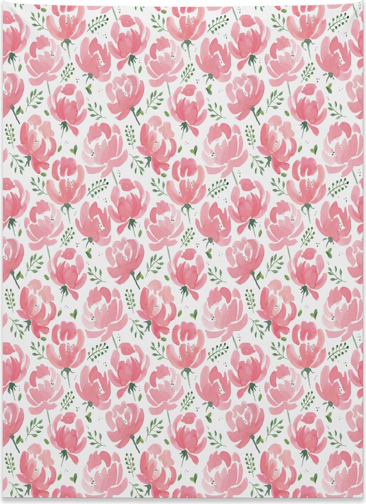 Abakuhaus Blumen Wandteppich, Gestempeltes Pfingstrosen-Design aus Weiches Mikrofaser Stoff Kein Verblassen Klare Farben Waschbar, 110 x 150 cm, He...