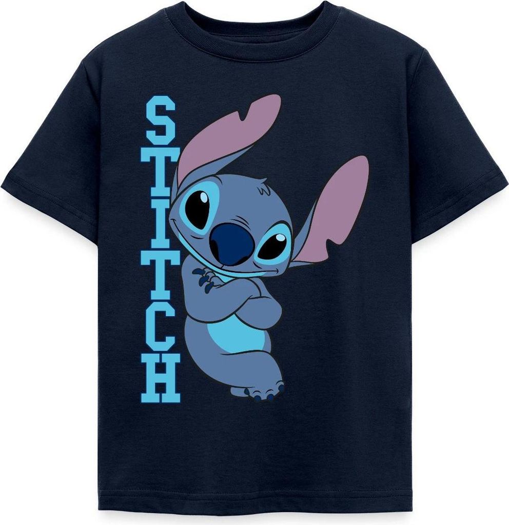 Lilo & Stitch | Stitch Mit Schriftzug Kinder T-Shirt, 98/104 (3-4 Jahre), Navy
