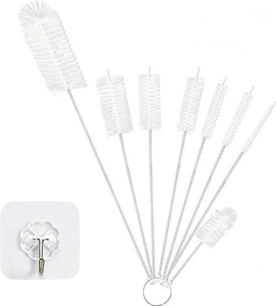 Brosses en nylon blanc pour tétines et tubes à essai - Lot de 8 pièces