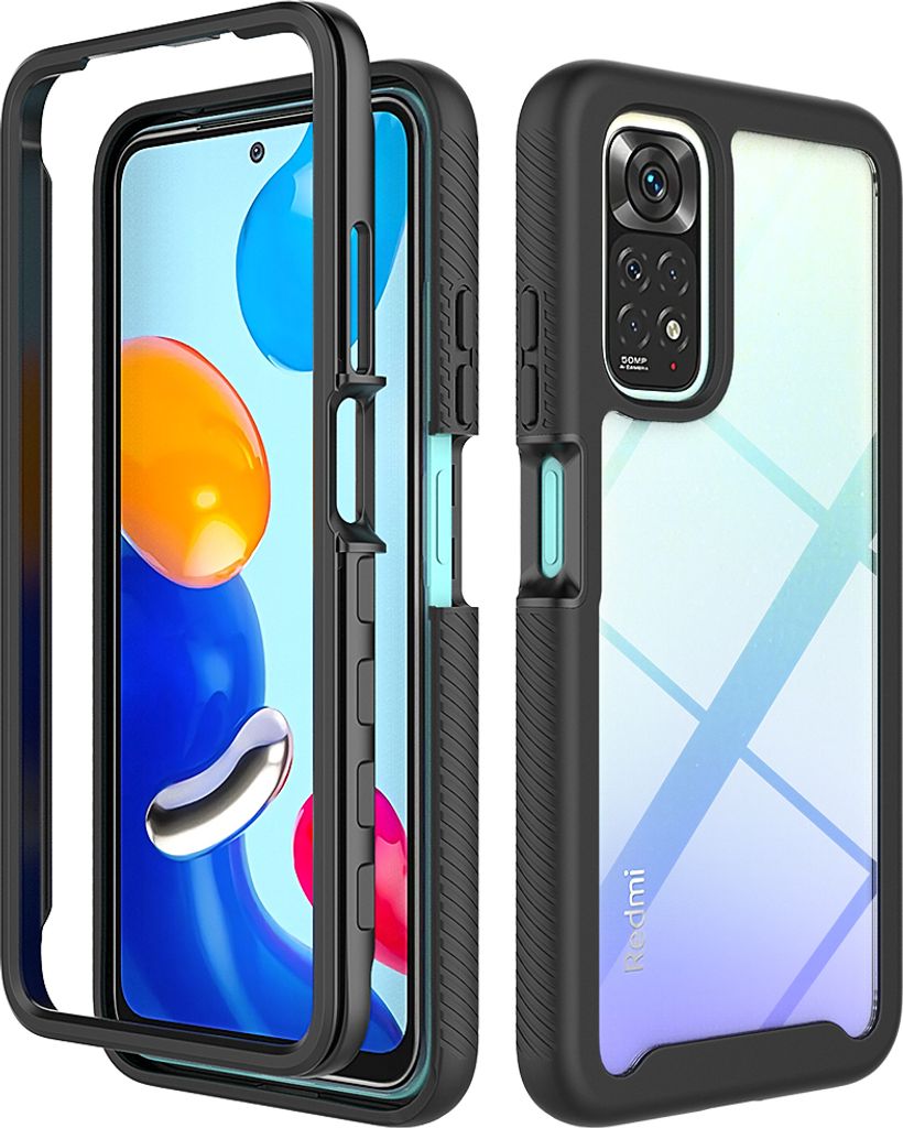 Redmi Note 11S Hülle, Hybrid Transparente Rückseite Robust TPU Bumper Rutschfest Stoßfest Ganzkörper Schutzhülle für Xiaomi Redmi Note 11 / N...