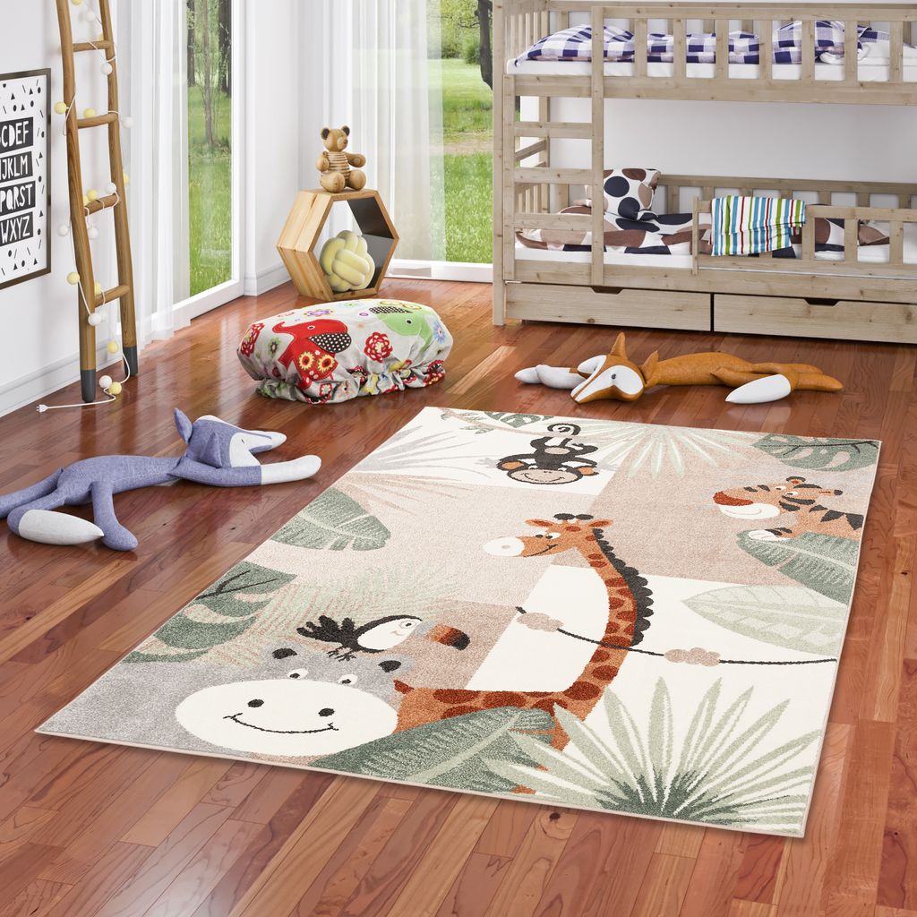 Kinder Teppich Softstar Kids Tierwelt Mintgrün Beige, Größe:80x150 cm