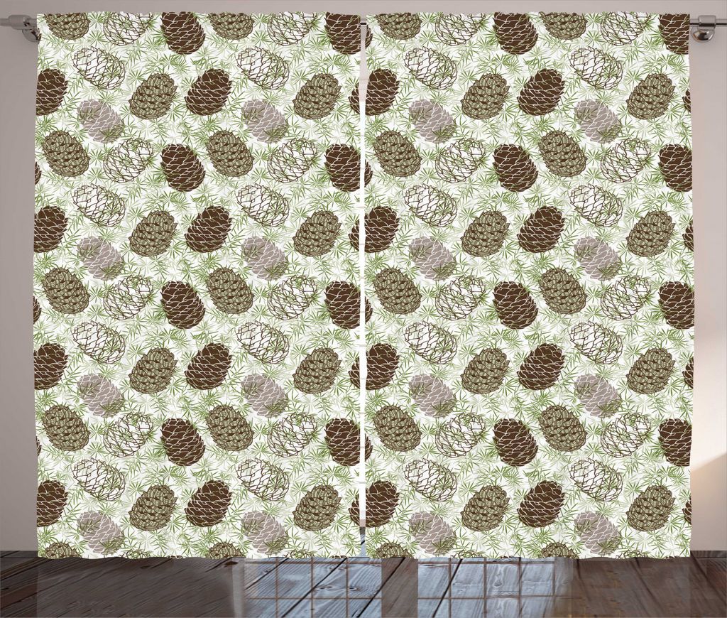 ABAKUHAUS Pine Cone Rustikaler Vorhang, Grönland-Laubwald, Wohnzimmer Universalband Gardinen mit Schlaufen und Haken, 280 x 225 cm, Grün braun Taupe