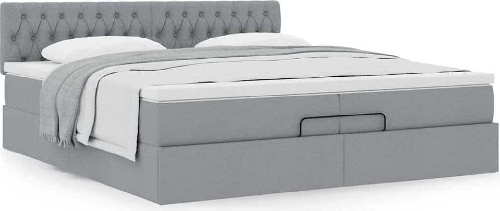 Möbel Ottoman-Bett mit Matratze Hellgrau 200x200 cm Stoff - Klassische Betten 3311567