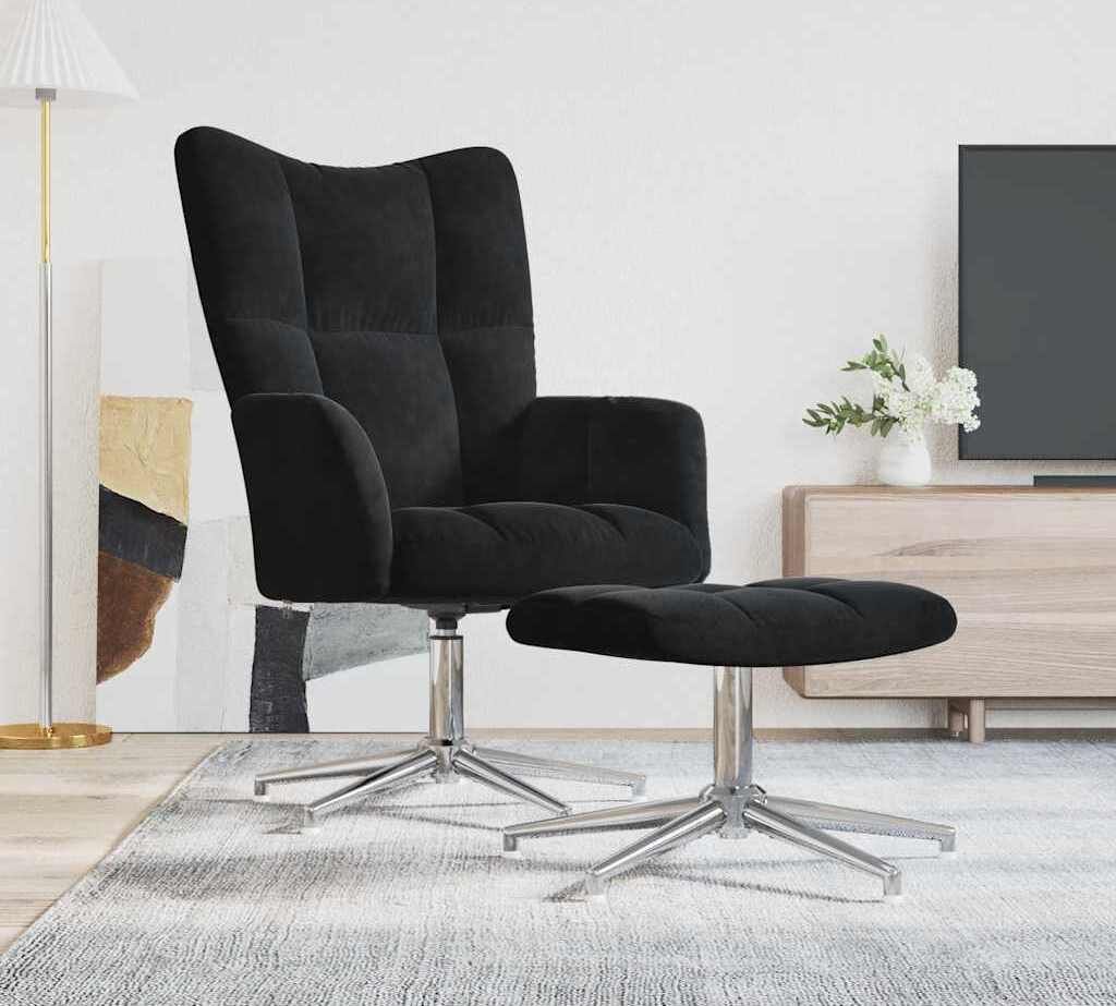 Design Möbel Relaxsessel mit Hocker Schwarz Samt - 2024 Neu