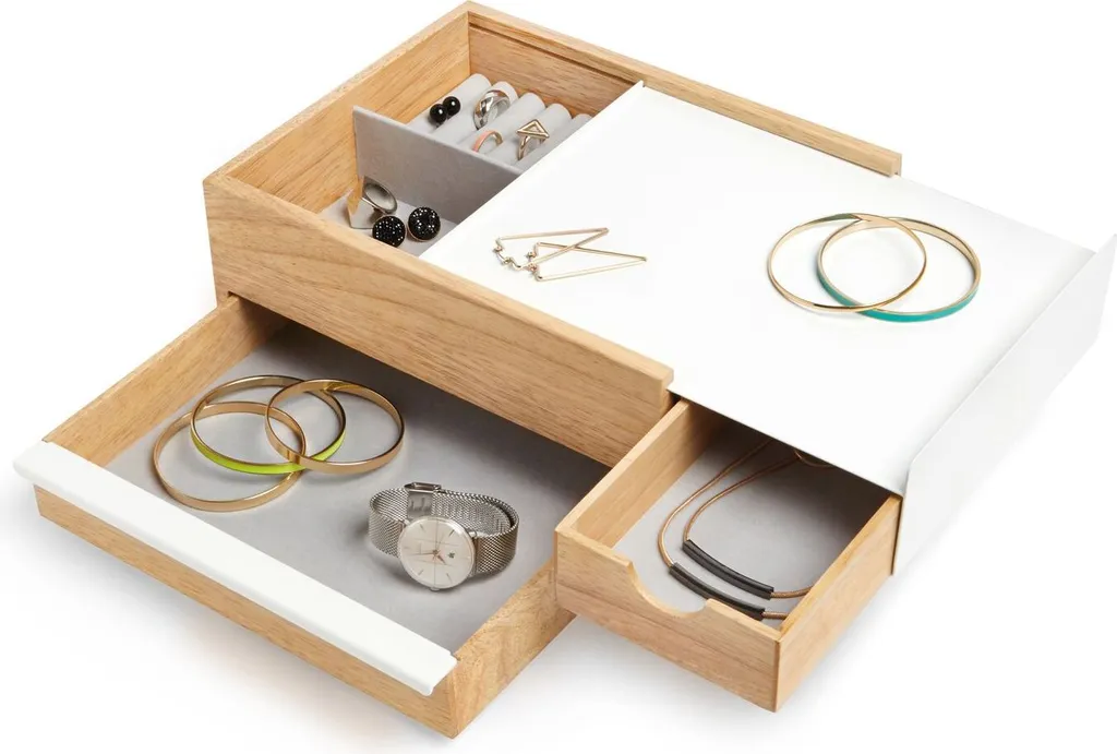 Boîte à bijoux design Umbra STOWIT en bois avec compartiments secrets